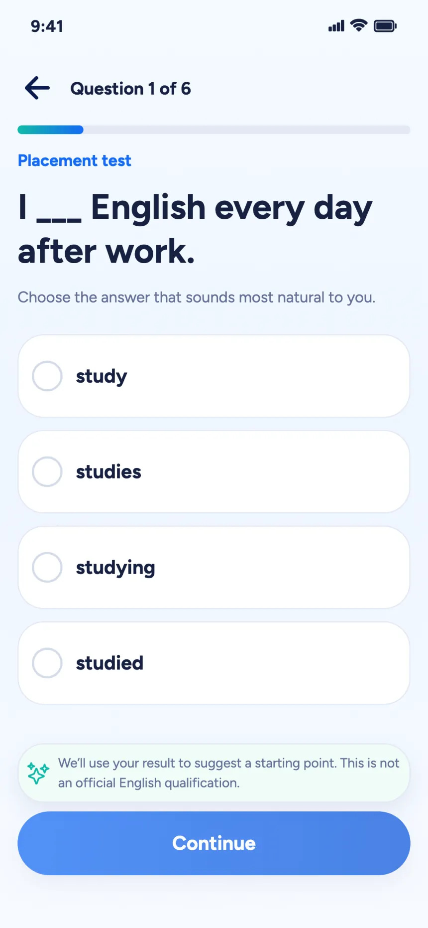Placement question asking how to complete a sentence