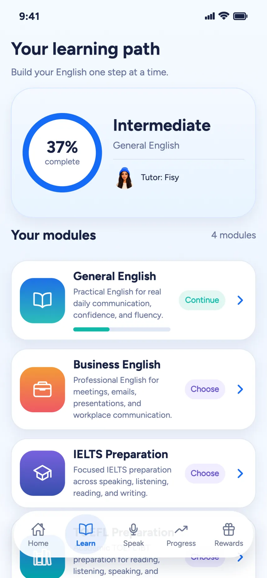 Learning path with General English active