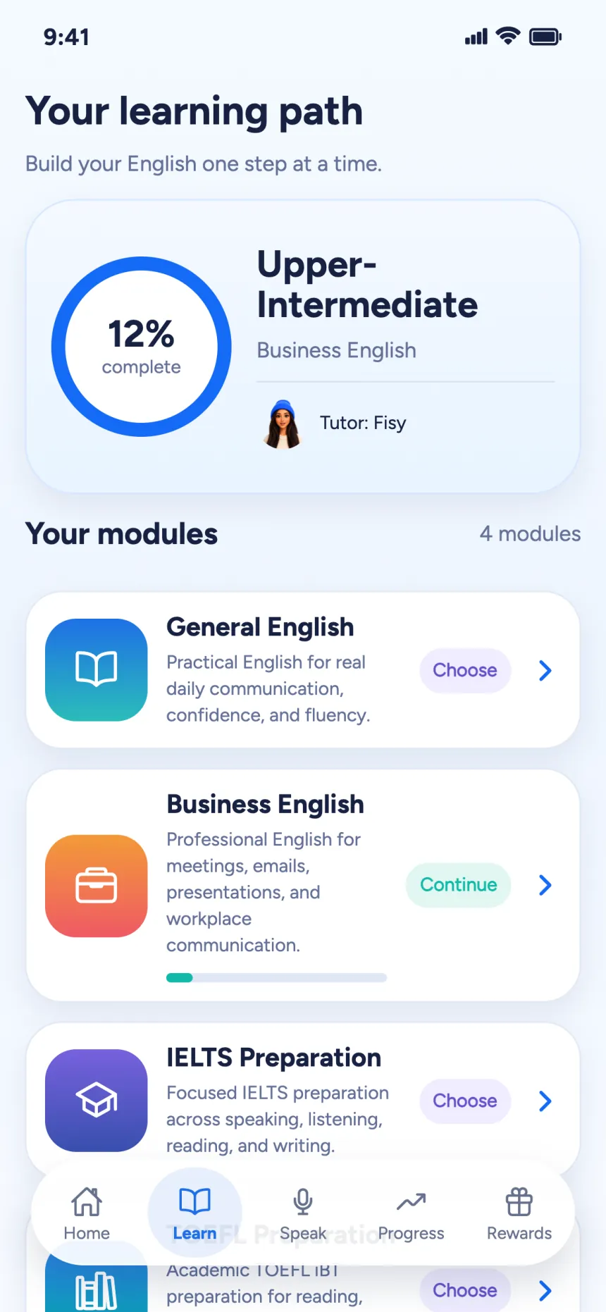 Learning path with Business English active